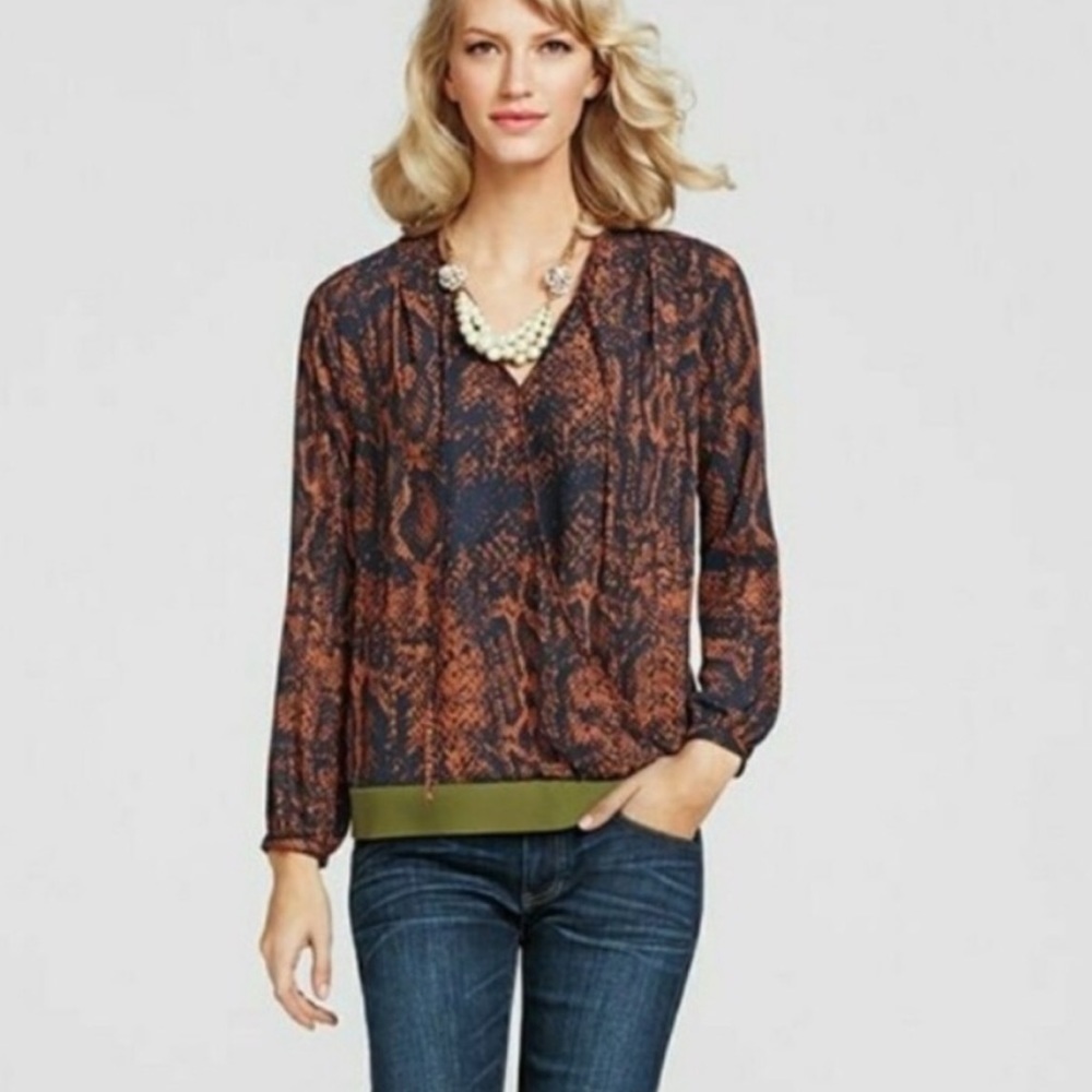 CAbi Border Wrap Snake Print Blouse